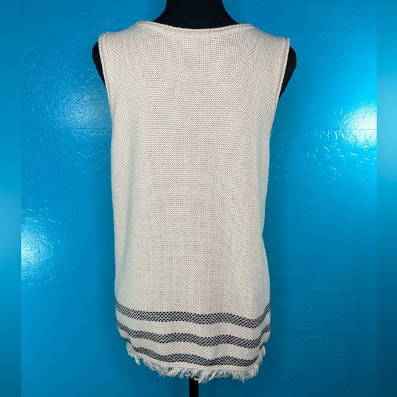 APT 9 Women's sleeveless Beige top black Stripes Fringe Sz M - Picture 5 of 9